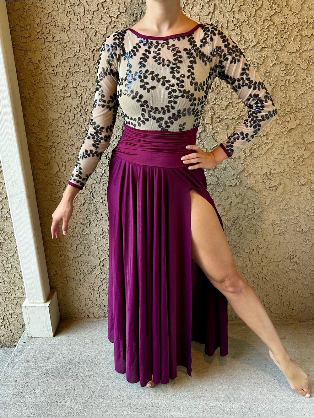 Tan/burgundy dance costume